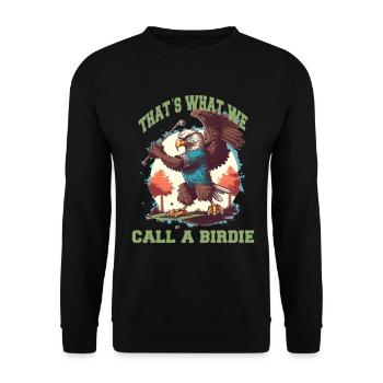 Birdie Adler schwingt den Golfschläger - Unisex Pullover - Schwarz - Vorne - Alina (178cm) & Michal (187cm)