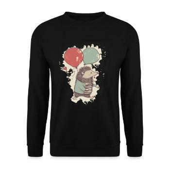 Igel mit Luftballons - Unisex Pullover - Schwarz - Vorne - Alina (178cm) & Michal (187cm)