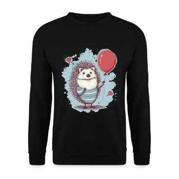 süsser Igel mit Luftballon - Unisex Pullover - Schwarz - Vorne - Alina (178cm) & Michal (187cm)