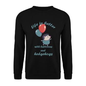 Kleiner Igel mit Luftballons und Schriftzug - Unisex Pullover - Schwarz - Vorne - Alina (178cm) & Michal (187cm)