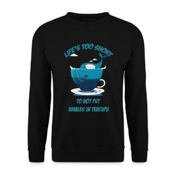 Whale in teacup with lettering - Unisex Sweatshirt - black - Front - Alina (178cm) & Michal (187cm)