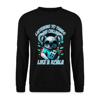 koala bear with lettering, Walkman and sunglasses - Unisex Sweatshirt - black - Front - Alina (178cm) & Michal (187cm)