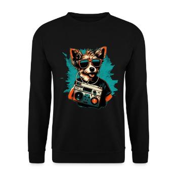 Hund mit Boombox und Sonnenbrille - Unisex Pullover - Schwarz - Vorne - Alina (178cm) & Michal (187cm)