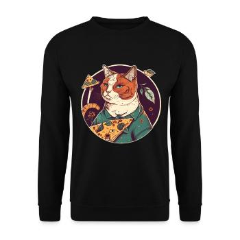 chat avec des tranches de pizza - Sweat-shirt Unisexe - noir - Devant - Alina (178cm) & Michal (187cm)