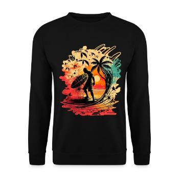 Lässiger Surfer in der aufgehenden Sonne unter Pal - Unisex Pullover - Schwarz - Vorne - Alina (178cm) & Michal (187cm)
