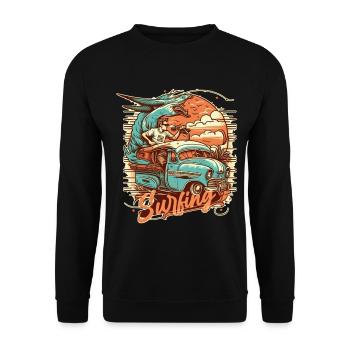 Surfeur et animal fantastique dans le bus lors d’un voyage de surf - Sweat-shirt Unisexe - noir - Devant - Alina (178cm) & Michal (187cm)