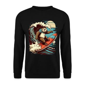 Cooles Faultier surft im Mondschein - Unisex Pullover - Schwarz - Vorne - Alina (178cm) & Michal (187cm)