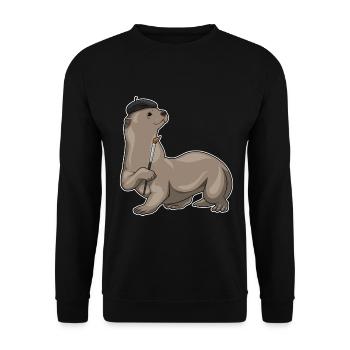 Peinture au pinceau de Peintre Loutre - Sweat-shirt Unisexe - noir - Devant - Alina (178cm) & Michal (187cm)
