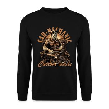 Automechaniker mit Schriftzug - Unisex Pullover - Schwarz - Vorne - Alina (178cm) & Michal (187cm)