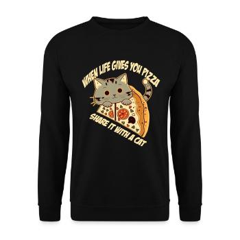 Pizza with cat and lettering - Unisex Sweatshirt - black - Front - Alina (178cm) & Michal (187cm)