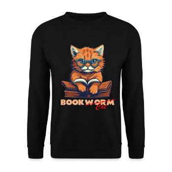 Katze mit Buch und Schriftzug - Unisex Pullover - Schwarz - Vorne - Alina (178cm) & Michal (187cm)