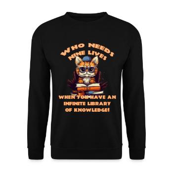 Katze mit vielen Büchern - Unisex Pullover - Schwarz - Vorne - Alina (178cm) & Michal (187cm)
