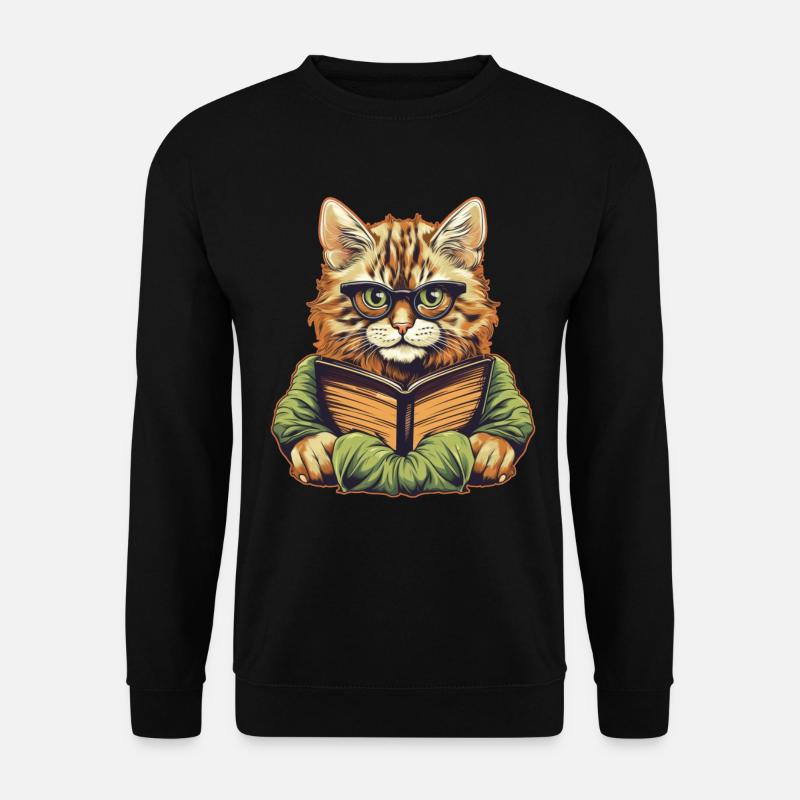Katze mit Buch - Unisex Pullover - Schwarz