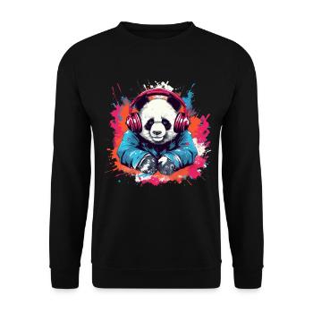Panda als Dj - Unisex Pullover - Schwarz - Vorne - Alina (178cm) & Michal (187cm)