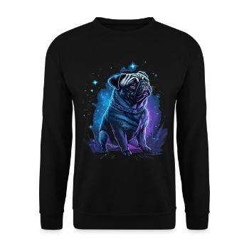 Pug dog with mystical aura and starry sky - Unisex Sweatshirt - black - Front - Alina (178cm) & Michal (187cm)