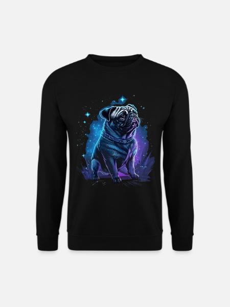 Mops Hund mit Mystischer Aura und Sternenhimmel - Unisex Pullover - Schwarz