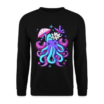 kawaii Oktopus Otaku Krake Tintenfisch - Unisex Pullover - Schwarz - Vorne - Alina (178cm) & Michal (187cm)