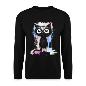 Tie Dye Farben Schwarze Katze Mit Großen Augen - Unisex Pullover - Schwarz - Vorne - Alina (178cm) & Michal (187cm)