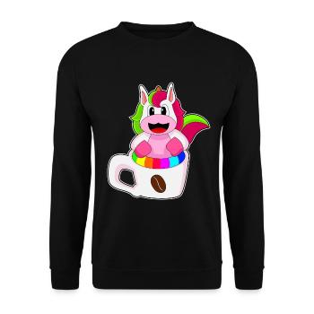 Einhorn Tasse Kaffee - Unisex Pullover - Schwarz - Vorne - Alina (178cm) & Michal (187cm)
