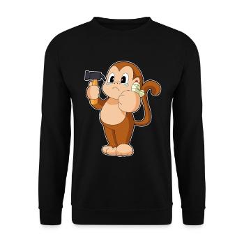 Affe Handwerker Hammer Handwerk - Unisex Pullover - Schwarz - Vorne - Alina (178cm) & Michal (187cm)