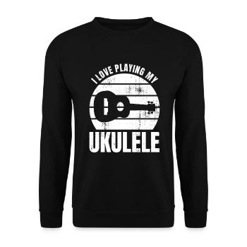 Ich liebe es meine Ukulele zu spielen - Unisex Pullover - Schwarz - Vorne - Alina (178cm) & Michal (187cm)