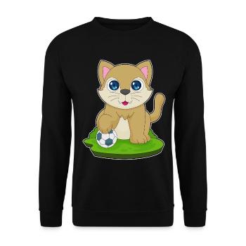 Katze Fußballspieler Fußball - Unisex Pullover - Schwarz - Vorne - Alina (178cm) & Michal (187cm)