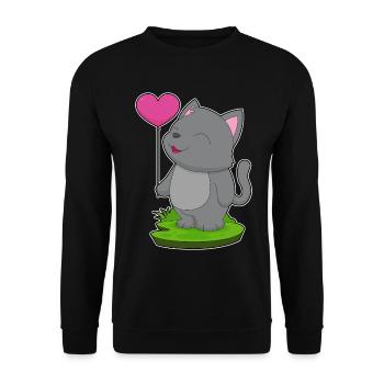 Katze Luftballon - Unisex Pullover - Schwarz - Vorne - Alina (178cm) & Michal (187cm)