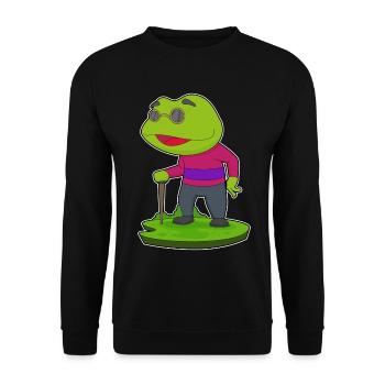 Frog Pensioner Walking Stick - Unisex Sweatshirt - black - Front - Alina (178cm) & Michal (187cm)