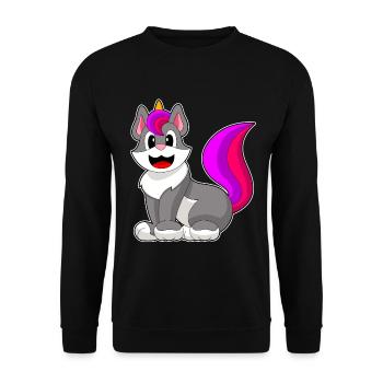 Katze Einhorn - Unisex Pullover - Schwarz - Vorne - Alina (178cm) & Michal (187cm)