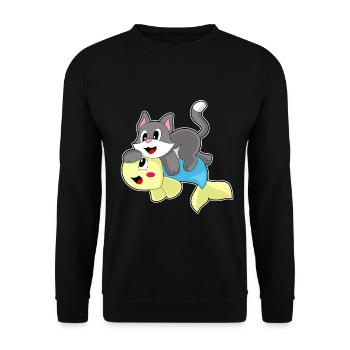 Katze Fisch - Unisex Pullover - Schwarz - Vorne - Alina (178cm) & Michal (187cm)