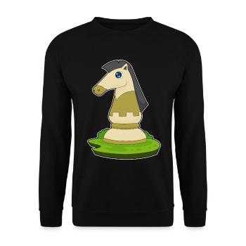 Schachfigur Springer Schach - Unisex Pullover - Schwarz - Vorne - Alina (178cm) & Michal (187cm)