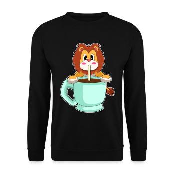 Lion cup of coffee - Unisex Sweatshirt - black - Front - Alina (178cm) & Michal (187cm)