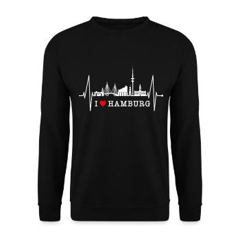 Hamburg Skyline Heartbeat Hamburg Love Fan - Unisex Sweatshirt - black - Front - Alina (178cm) & Michal (187cm)