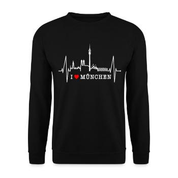 Munich Skyline Heartbeat Bayern Fan Love Munich - Unisex Sweatshirt - black - Front - Alina (178cm) & Michal (187cm)