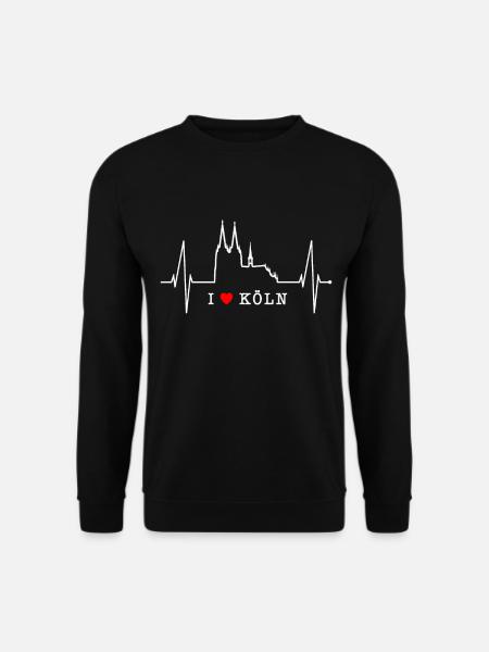 Köln Skyline Herzschlag Herz Kölsch Liebe Kölner - Unisex Pullover - Schwarz