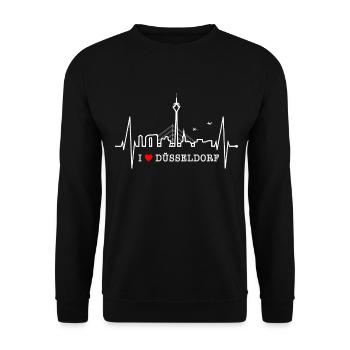 Düsseldorf Skyline Herzschlag Liebe Düsseldorfer - Unisex Pullover - Schwarz - Vorne - Alina (178cm) & Michal (187cm)
