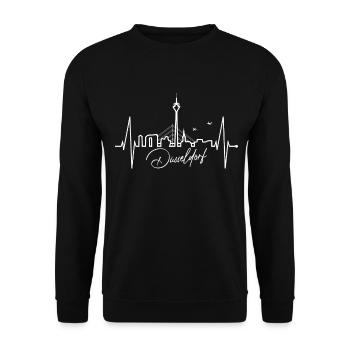 Düsseldorf Skyline Herzschlag Liebe Düsseldorfer - Unisex Pullover - Schwarz - Vorne - Alina (178cm) & Michal (187cm)