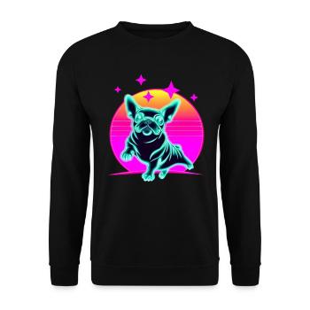 French Bulldog Synthwave Frenchie - Unisex Sweatshirt - black - Front - Alina (178cm) & Michal (187cm)