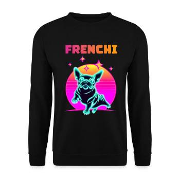Synthwave Frenchie Bulldog Dog Lover Frenchie - Sweat-shirt Unisexe - noir - Devant - Alina (178cm) & Michal (187cm)