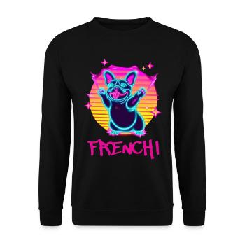Drôle de Frenchie Dog French Bulldog Synthé - Sweat-shirt Unisexe - noir - Devant - Alina (178cm) & Michal (187cm)