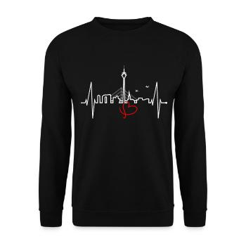 Düsseldorf Skyline Herzschlag Liebe Düsseldorfer - Unisex Pullover - Schwarz - Vorne - Alina (178cm) & Michal (187cm)