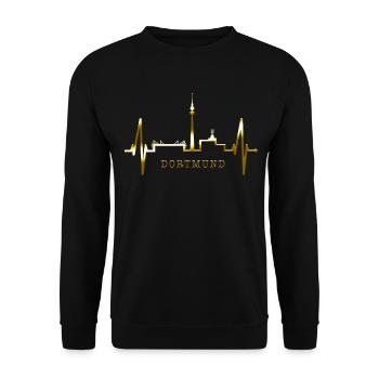 Dortmund Skyline Herzschlag Stadion Fan Dortmunder - Unisex Pullover - Schwarz - Vorne - Alina (178cm) & Michal (187cm)