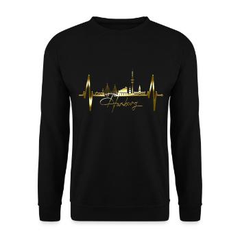 Hamburg Skyline Heartbeat Hamburg Love Fan - Unisex Sweatshirt - black - Front - Alina (178cm) & Michal (187cm)