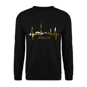 Berlin Skyline Herzschlag Herz Liebe Love Berliner - Unisex Pullover - Schwarz - Vorne - Alina (178cm) & Michal (187cm)
