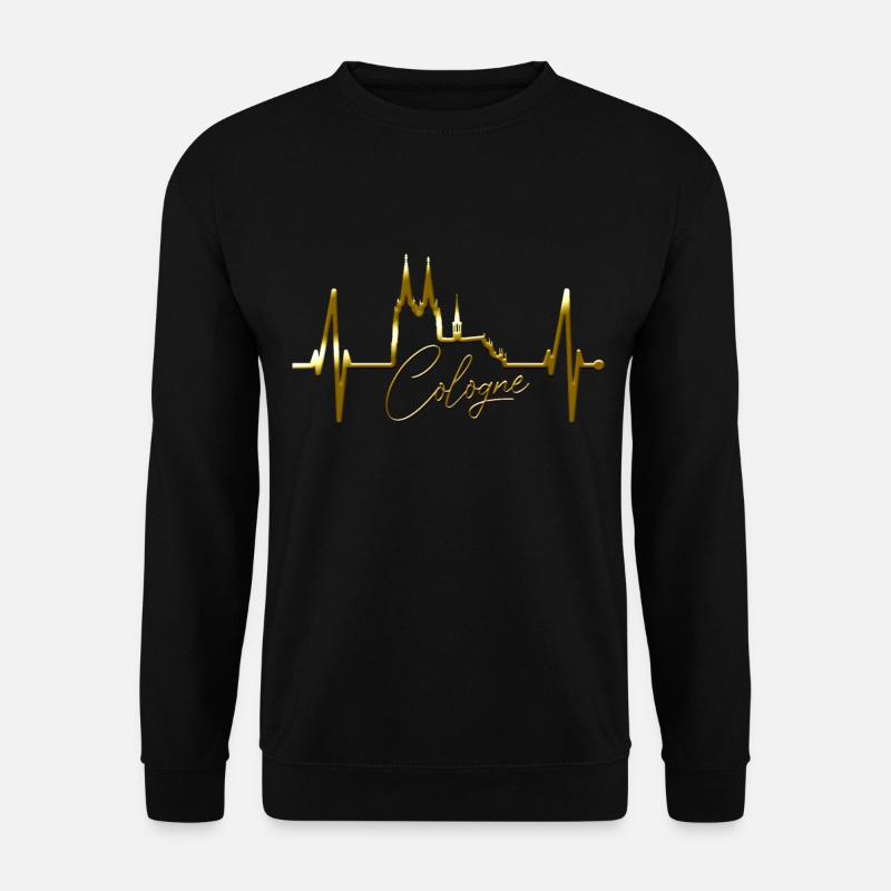 Köln Skyline Herzschlag Herz Kölsch Liebe Kölner - Unisex Pullover - Schwarz