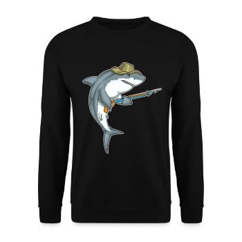 Shark Angler Harpoon Fishing - Unisex Sweatshirt - black - Front - Alina (178cm) & Michal (187cm)