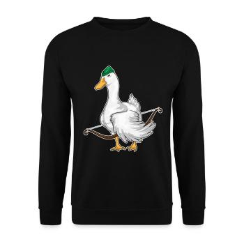 Ente Bogenschütze Bogen - Unisex Pullover - Schwarz - Vorne - Alina (178cm) & Michal (187cm)