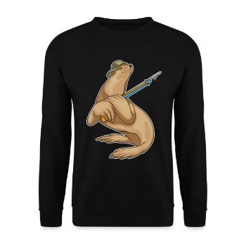 Seal, angler, harpoon, fishing - Unisex Sweatshirt - black - Front - Alina (178cm) & Michal (187cm)