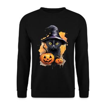 Chat sorcière avec chapeau Chat noir Citrouille Halloween - Sweat-shirt Unisexe - noir - Devant - Alina (178cm) & Michal (187cm)