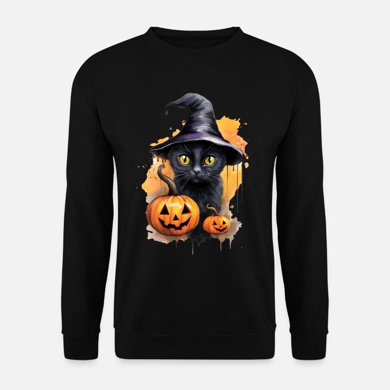 Hexenkatze Mit Hut Schwarze Katze Kürbis Halloween - Unisex Pullover - Schwarz